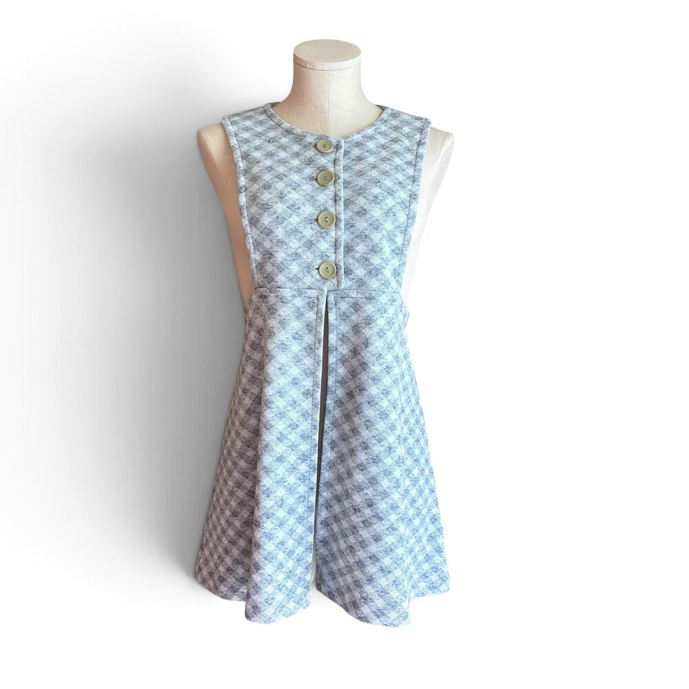 Vintage 70s Gray Plaid Vest, Small, Open Front Top, 70s Plaid Layering Vest